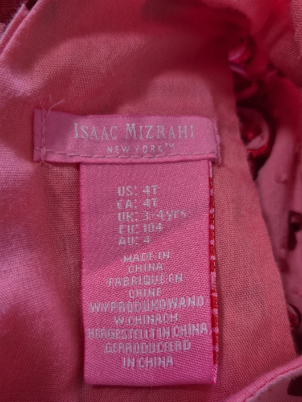 Isaac Mizrahi Pink Dress with Red Heart Print and Ruffle Trim